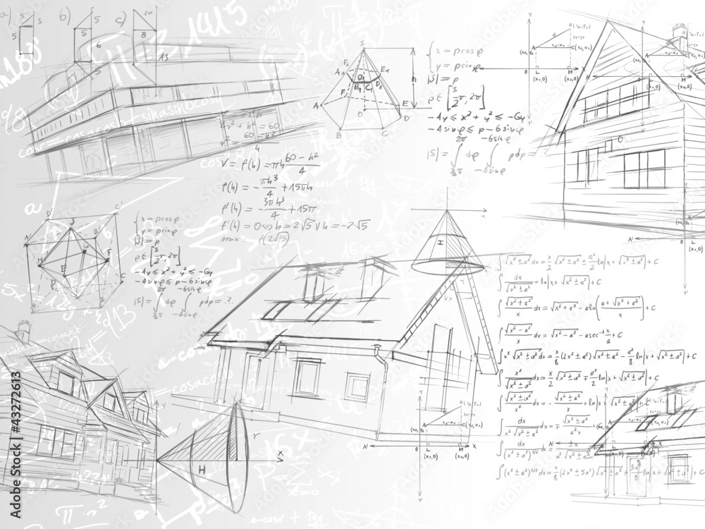 white architectural notes, formulas and sketches white architectural notes, formulas and sketches
