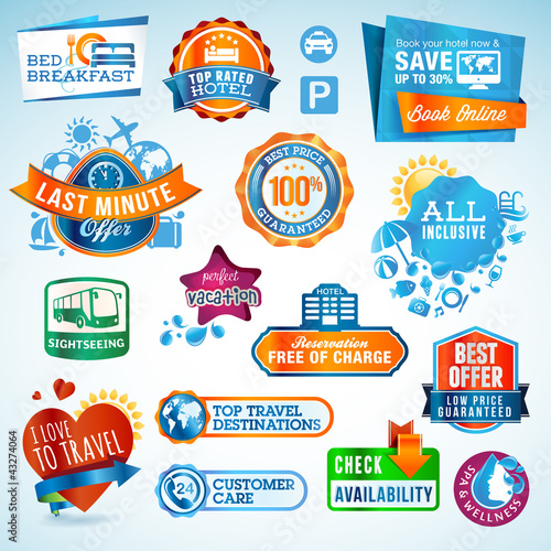 Set of travel labels and stickers