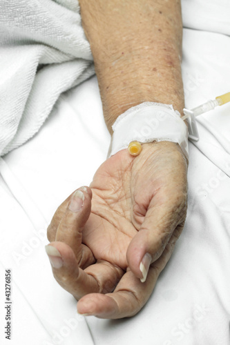 Patient hand with an intravenous drip