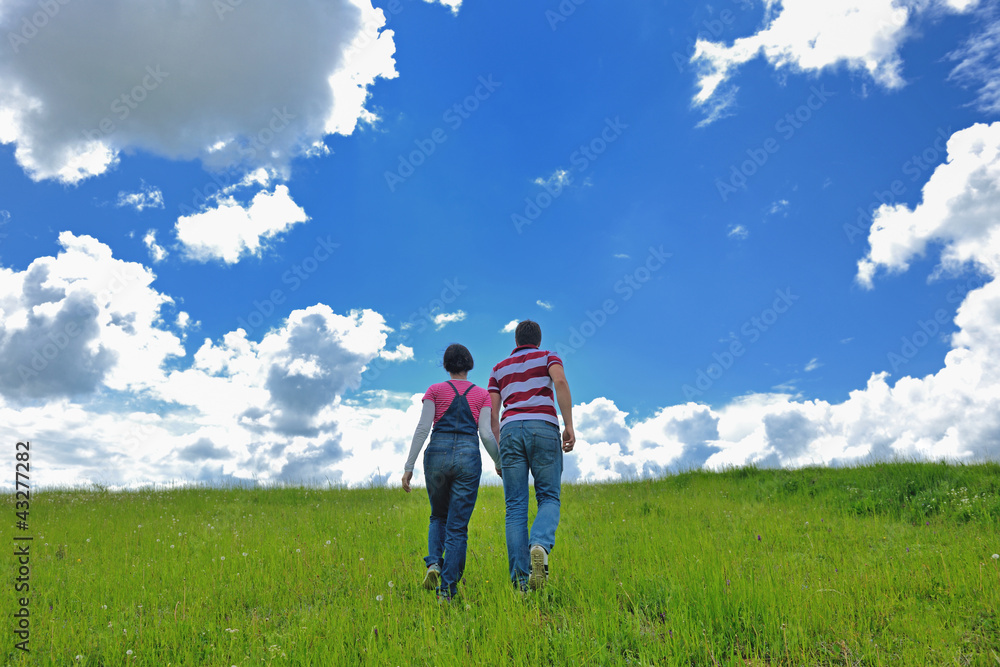 Portrait of romantic young couple smiling together outdoor Portrait of romantic young couple smiling together outdoor