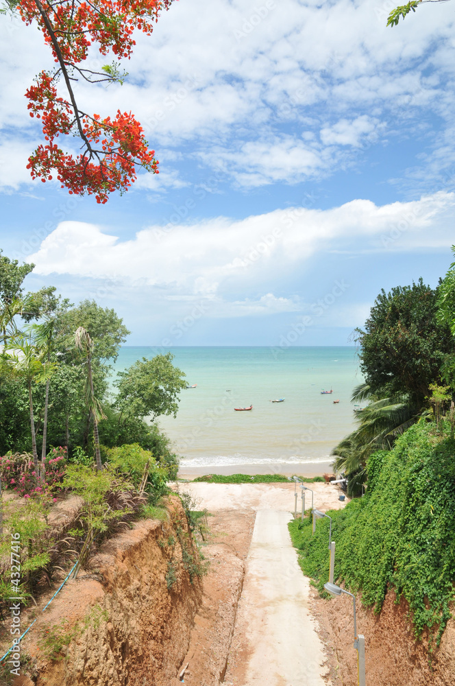 footpath to beach and sea Rayong Province of Thailand