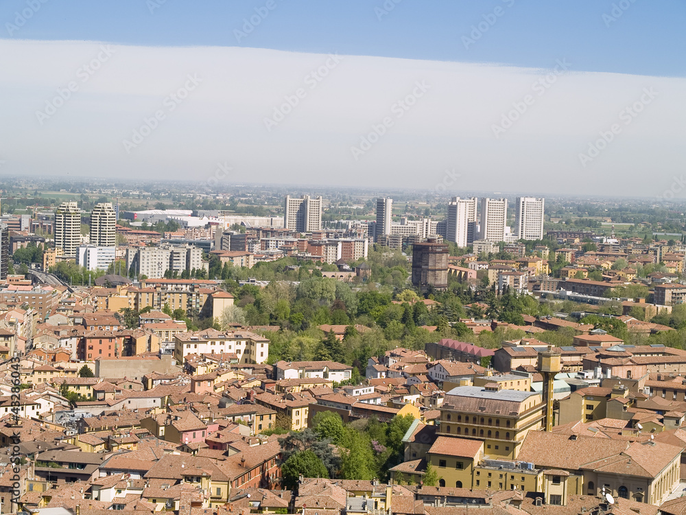 Bologna, city located in Italy. Historic distric view.