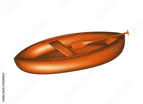 Wooden canoe with paddle