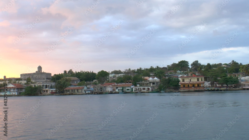 View of Cienfuegos city from boat before sunset, Cuba View of Cienfuegos city from boat before sunset, Cuba