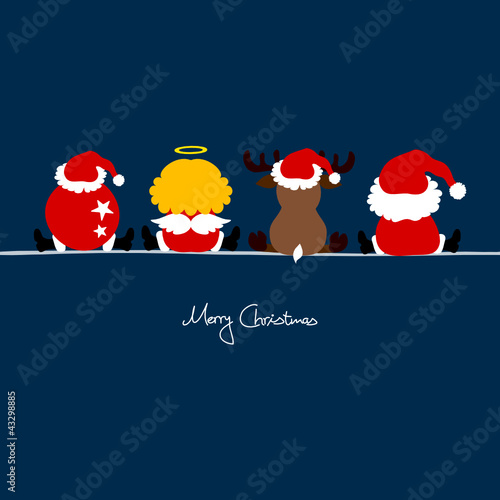 Santa, Christmas Ball, Reindeer & Snowman Dark Blue