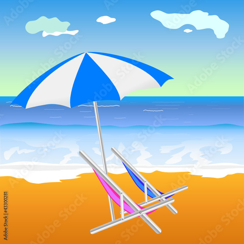 umbrella with chair on the beach illustration