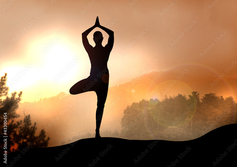 Stock Illustration of Yoga on Mountain