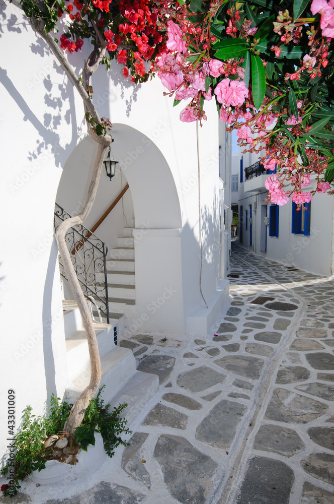 Fototapeta Cicho z powrotem ulica w małej tradycyjnej greckiej wiosce