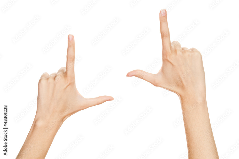 Woman hands touching virtual screen. Isolated on white. Woman hands touching virtual screen. Isolated on white.