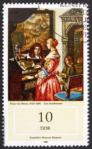 Postage stamp GDR 1982 Music Making at Home by Frans van Mieris photo