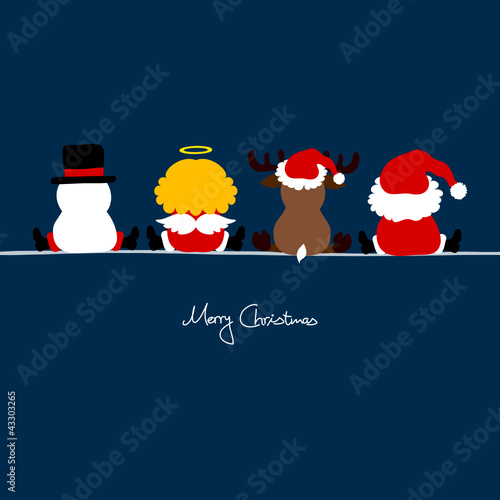 Santa, Angel, Reindeer & Snowman Dark Blue