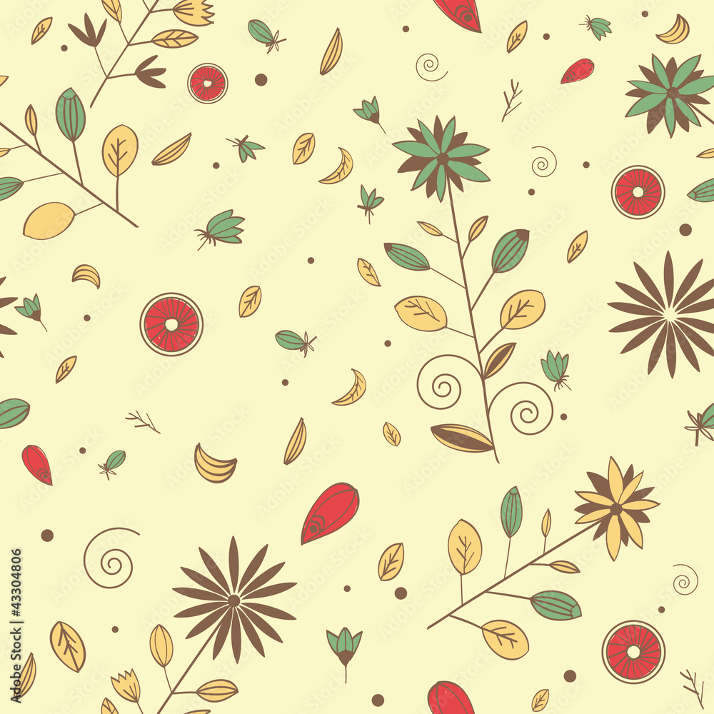 Fototapeta premium Seamless pattern with hand drawn flowers and leaves