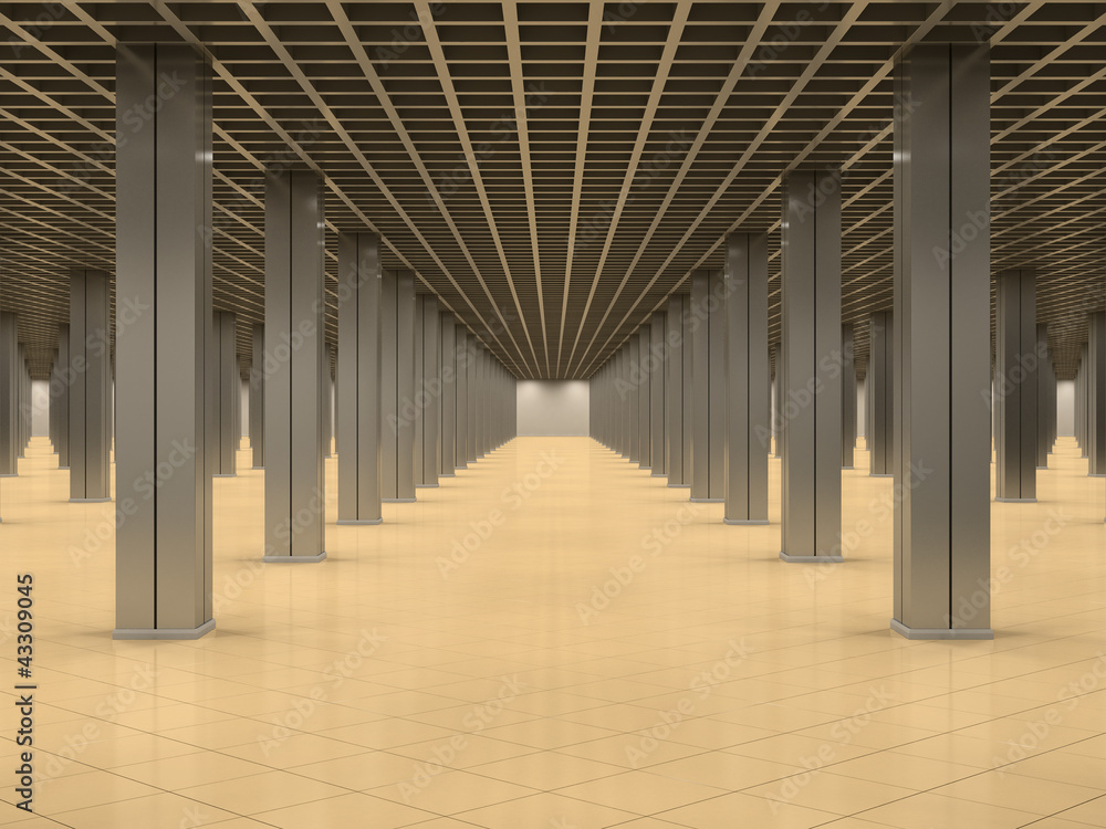 Abstract empty room with metal columns Abstract empty room with metal columns