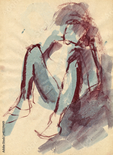 seated figure, water colors technique