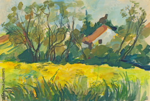countryside - tempera painting