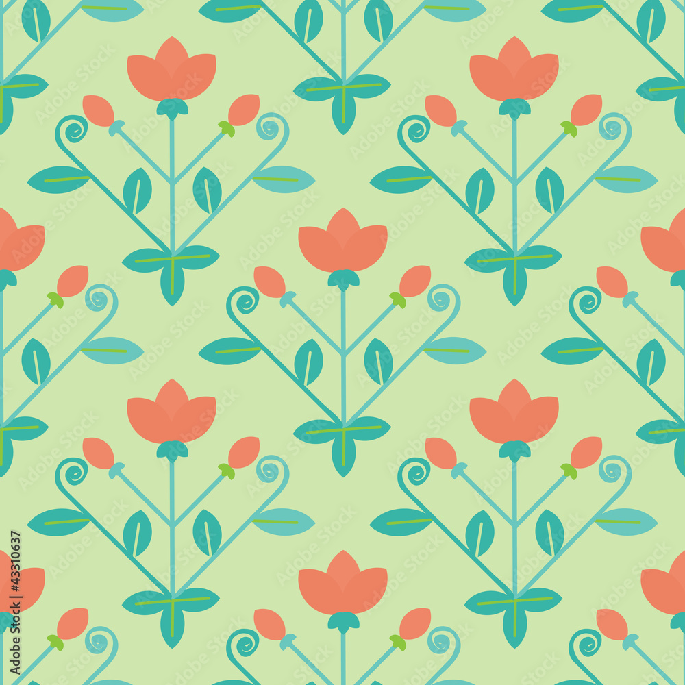 Decorative ornamental seamless damask with red flowers Decorative ornamental seamless damask with red flowers