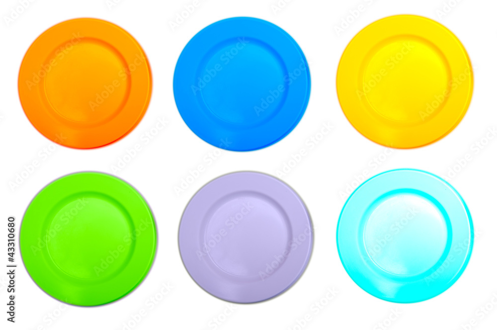 Colorful plates isolated on a white background Colorful plates isolated on a white background