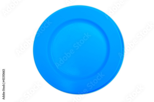 blue plastic dish on white background