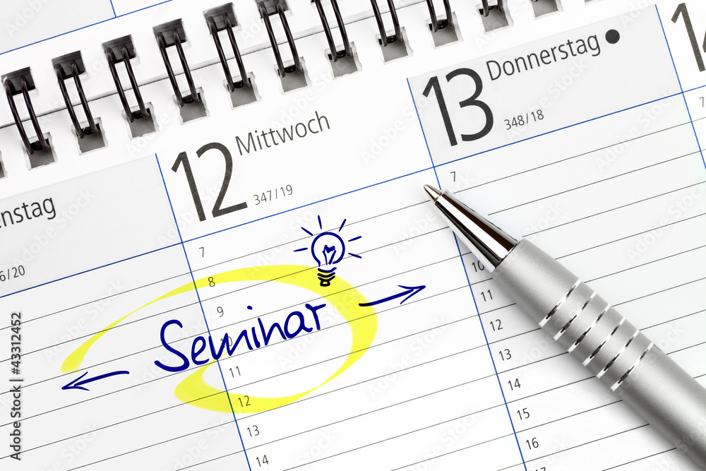 Terminkalender mit Eintrag für ein Seminar Terminkalender mit Eintrag für ein Seminar