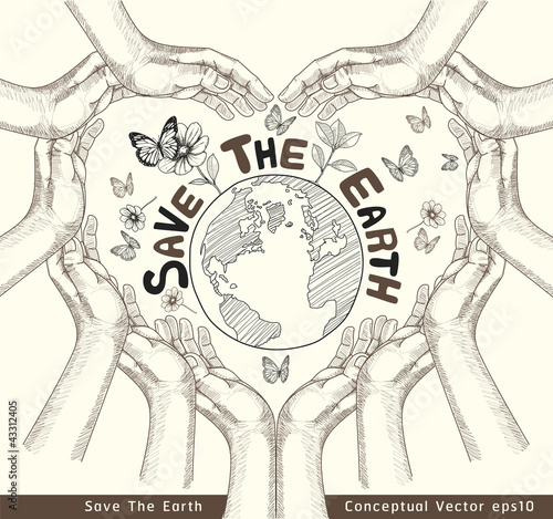 Hands Save The Earth Conceptual. vector illustration.