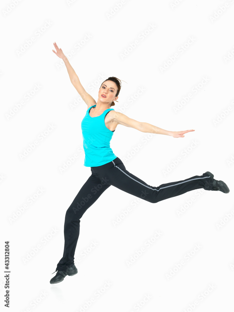 sexy woman showing fitness moves, white background