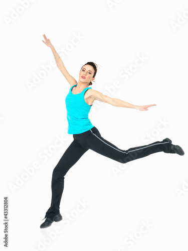 sexy woman showing fitness moves, white background