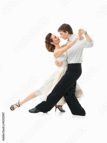 Fotografie passionate dancing couple on white background