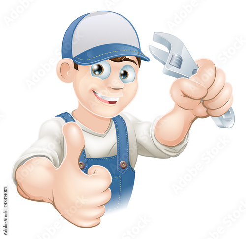 Thumbs up plumber with spanner