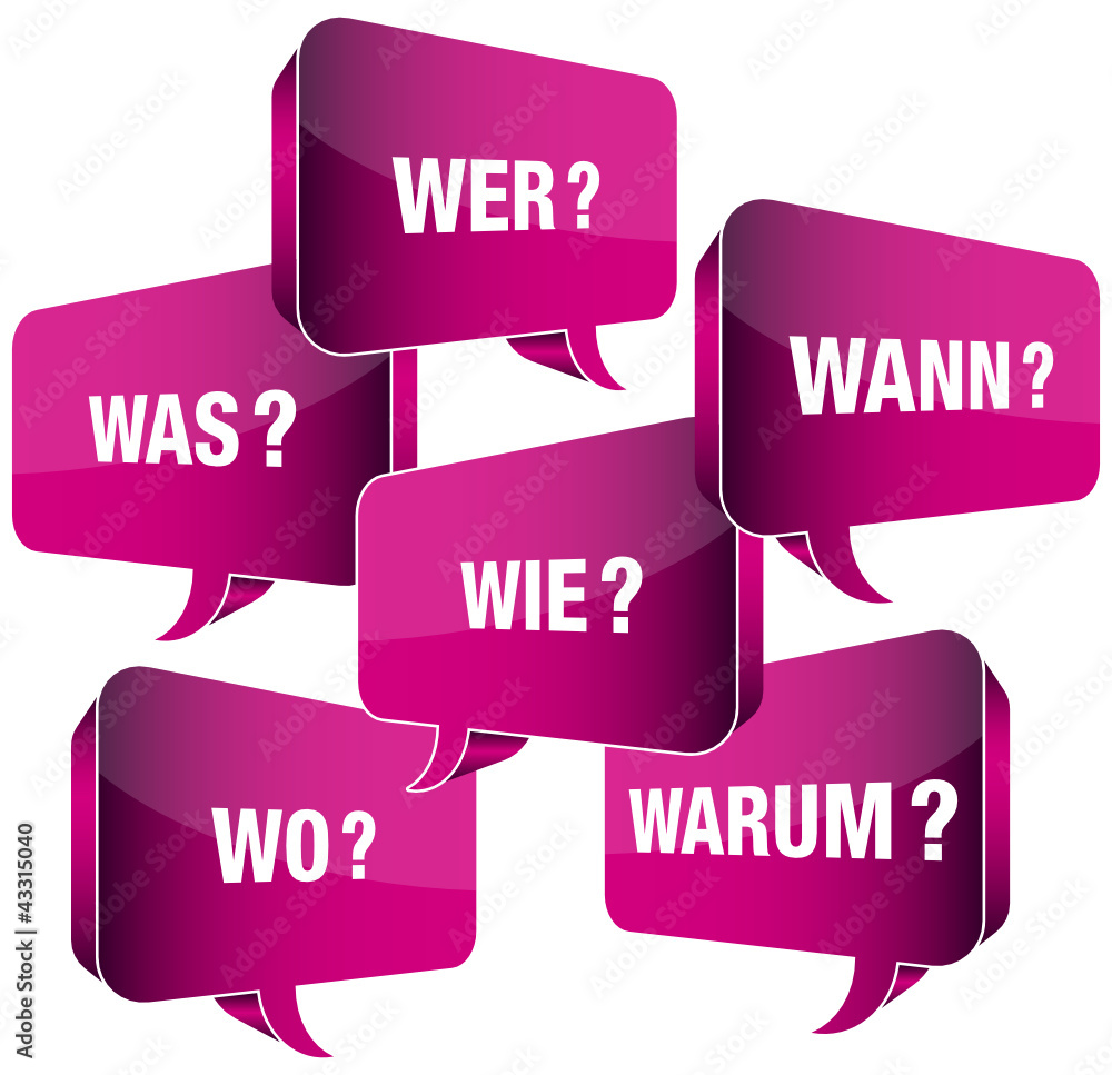 Sprechblasen 6-W-Fragewörter pink - obrazy, fototapety, plakaty 