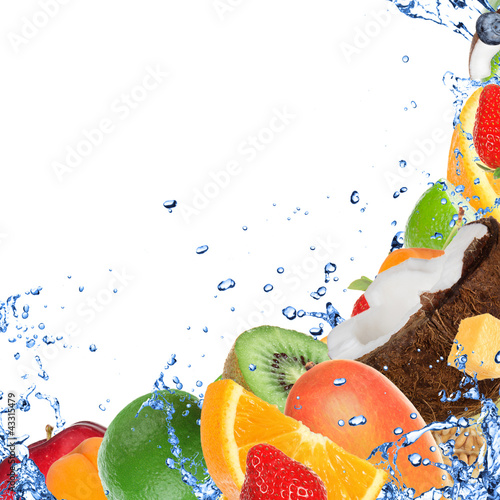 Fototapeta Naklejka Na Ścianę i Meble -  Fresh healthy fruit background with splashing water 