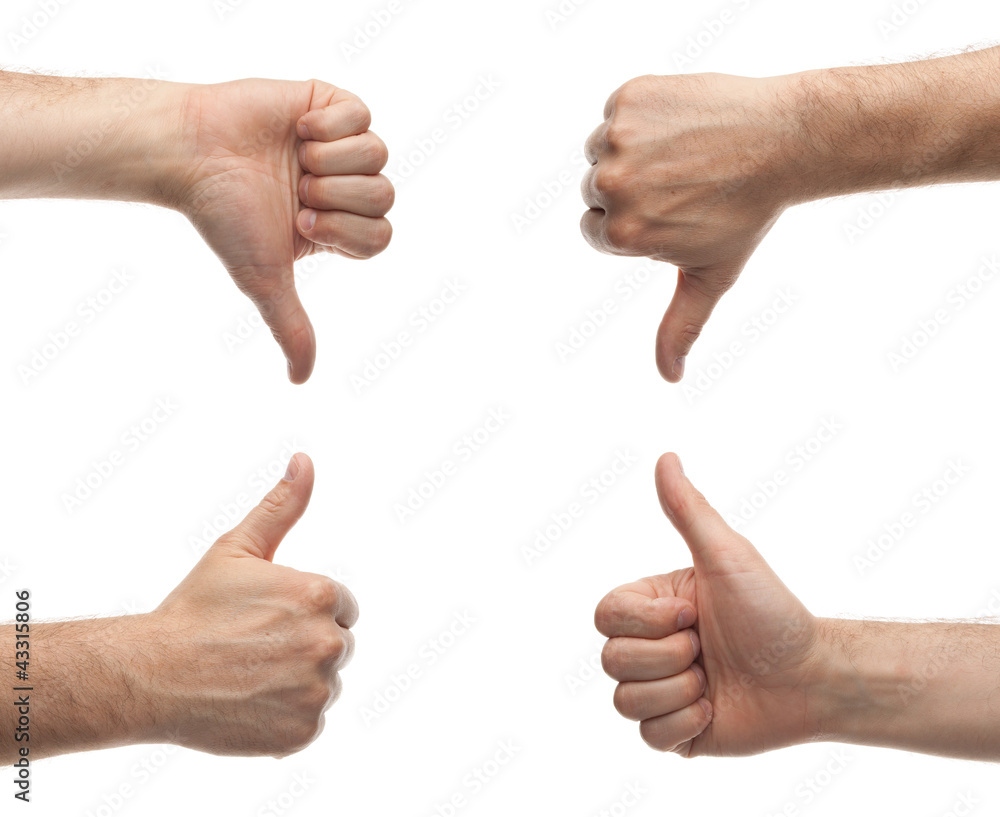 front and back male hands showing thumbs up and down front and back male hands showing thumbs up and down