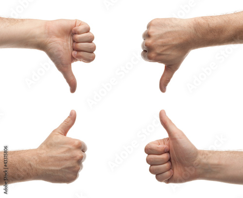 front and back male hands showing thumbs up and down