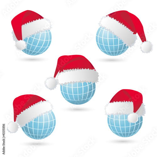 Globe with Santa's red hat. Vector illustration