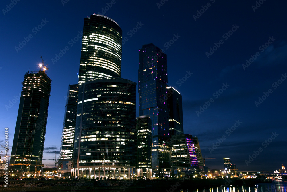 Naklejka premium Moscow Business District at Night.