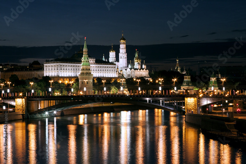 Night view of the Moskva River, Bridge and the Kremlin