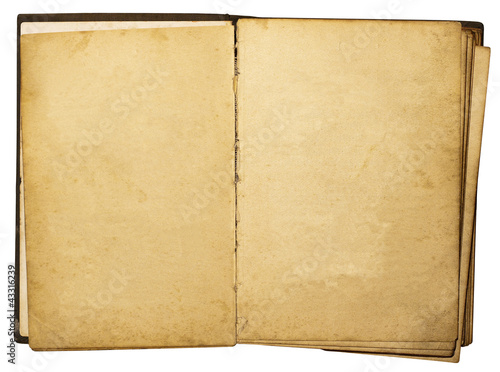 Open vintage book isolated on white background
