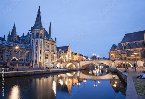 Gent - West facade of Post palace and Michael s bridge