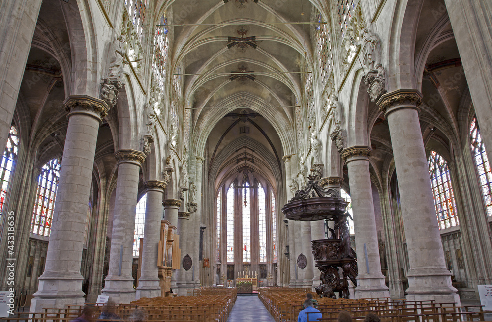 BRUSSELS - Nave of gothic church Notre Dame du Sablon