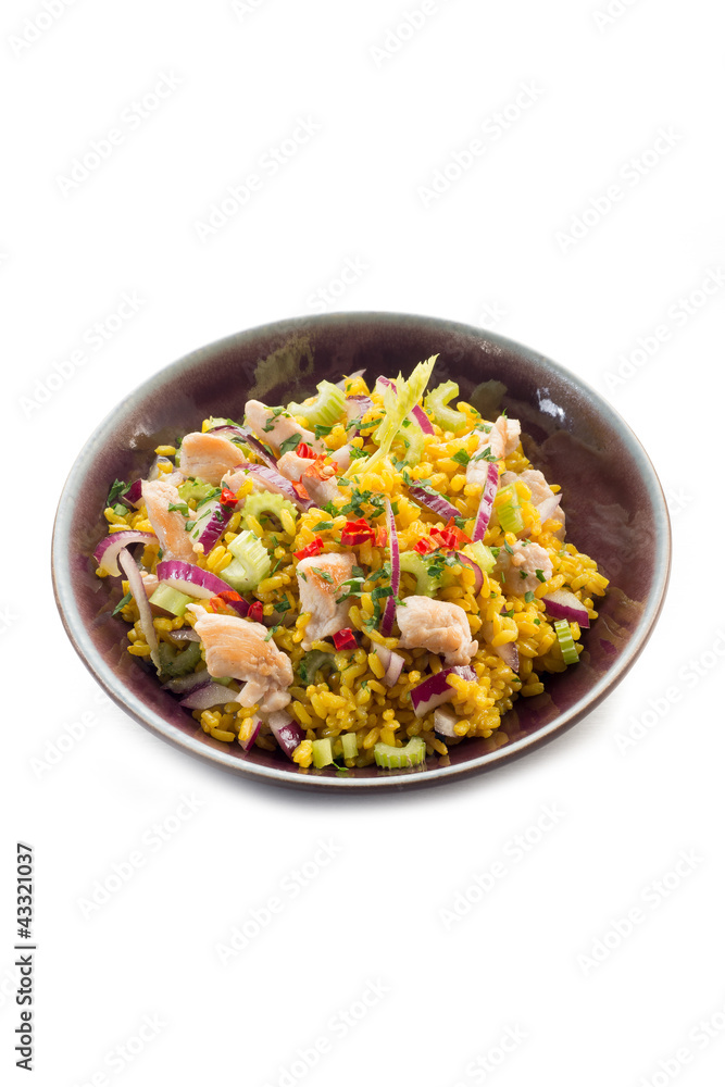 rice salad with chicken celery onions and chili pepper rice salad with chicken celery onions and chili pepper