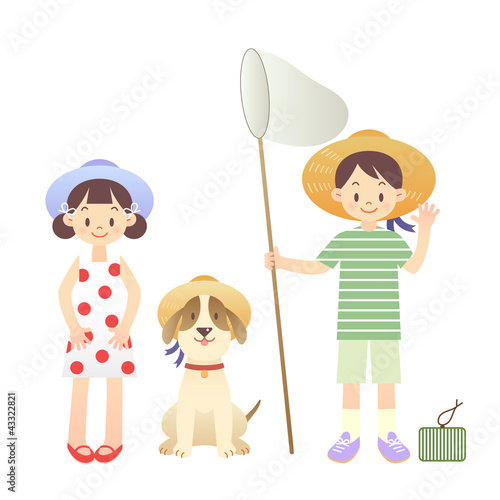 子供　犬　夏休み　イラスト