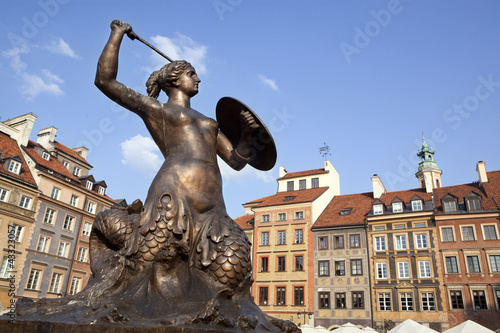 Warsaw's mermaid in market square. Poland.
