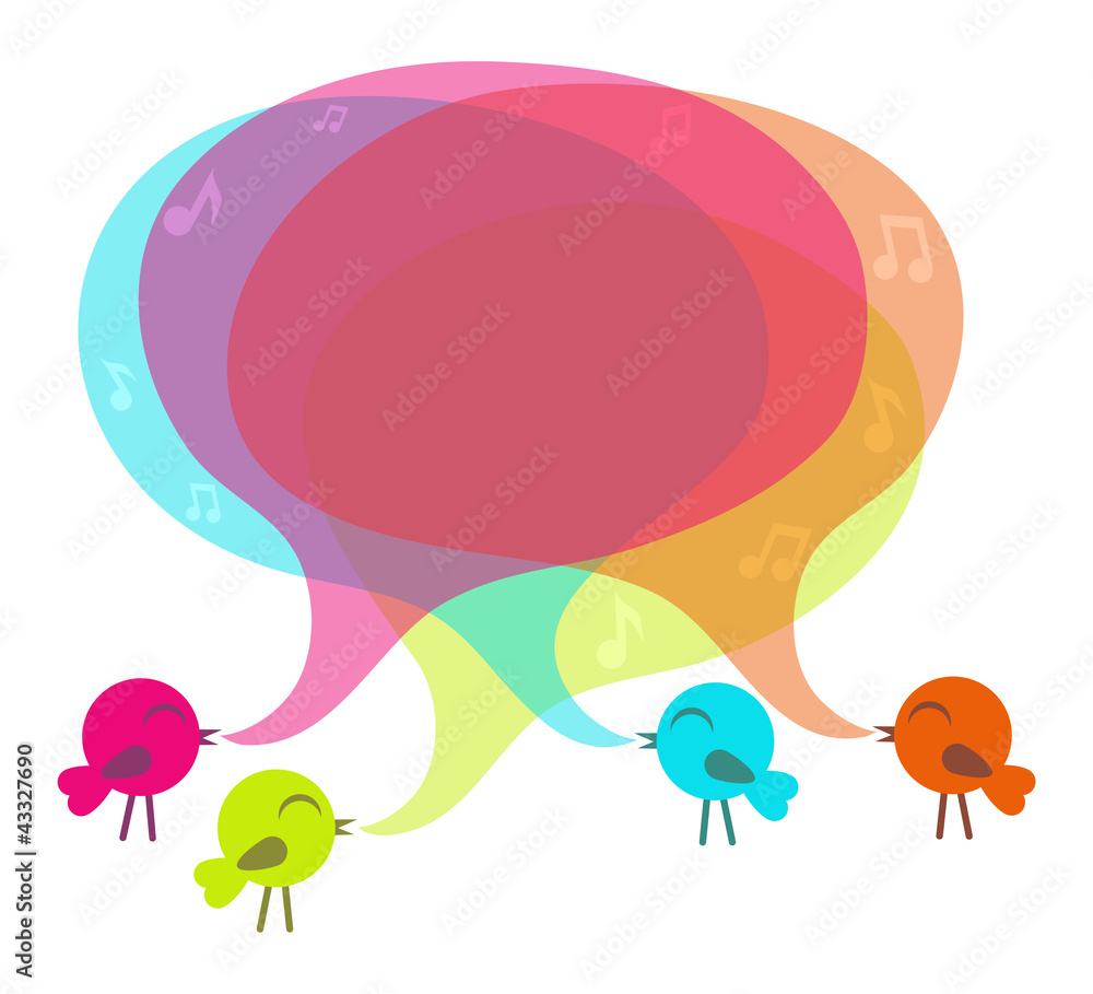 Birds with colorful speech bubble. Vector illustration.