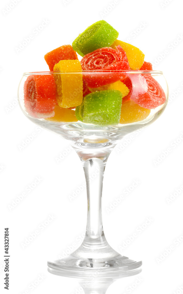 colorful jelly candies in in cocktail glass isolated on white. colorful jelly candies in in cocktail glass isolated on white.