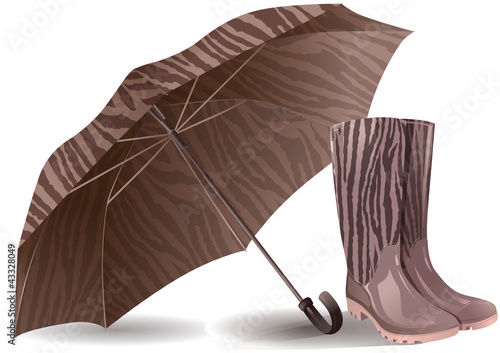 Umbrella and rubber boots