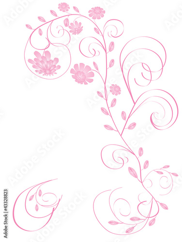 Beautiful floral greeting frame with pink flowers isolated on wh