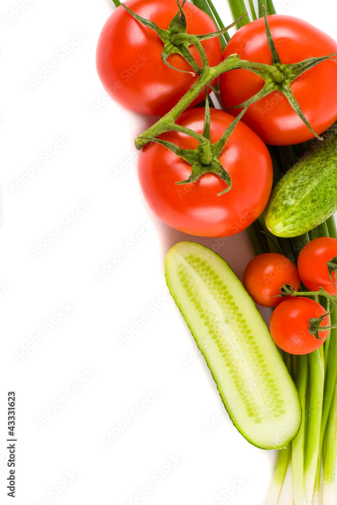 vegetables on a white background (cucumbers, tomatoes) vegetables on a white background (cucumbers, tomatoes)