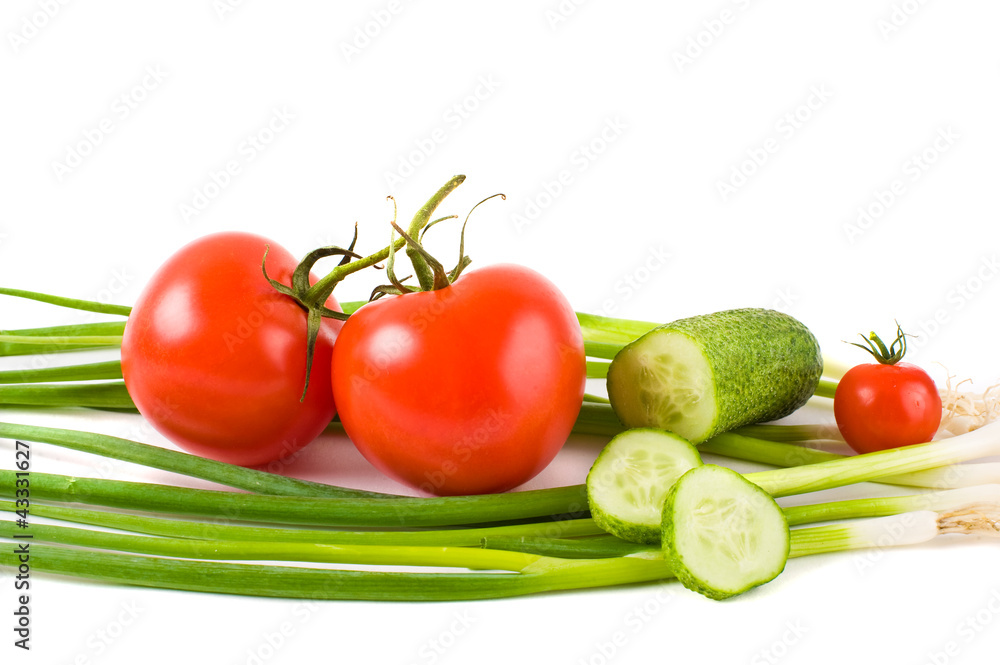 vegetables on a white background (cucumbers, tomatoes) vegetables on a white background (cucumbers, tomatoes)