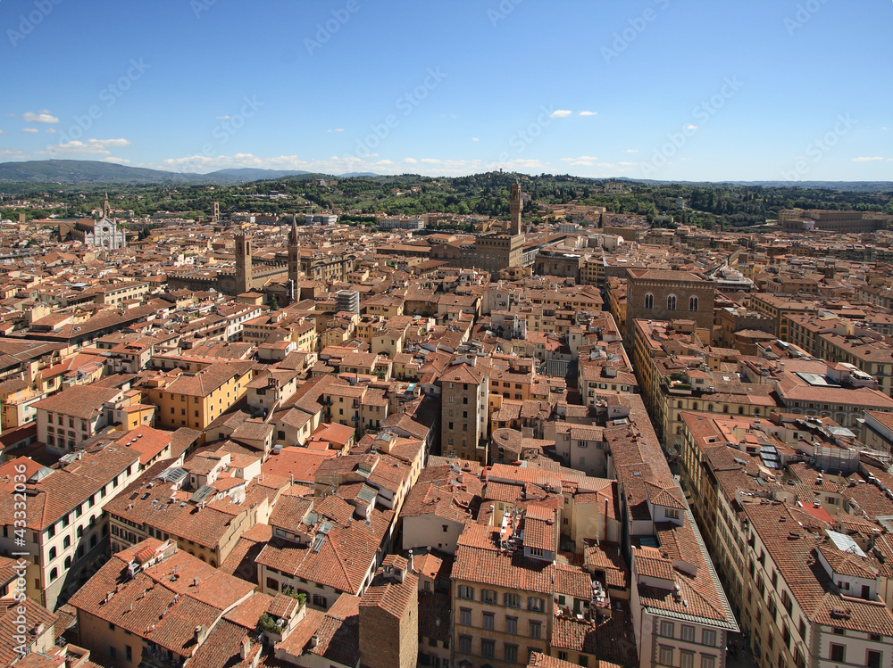 View of the  city of Florence, Santa Croce and Palazzo Vecchio