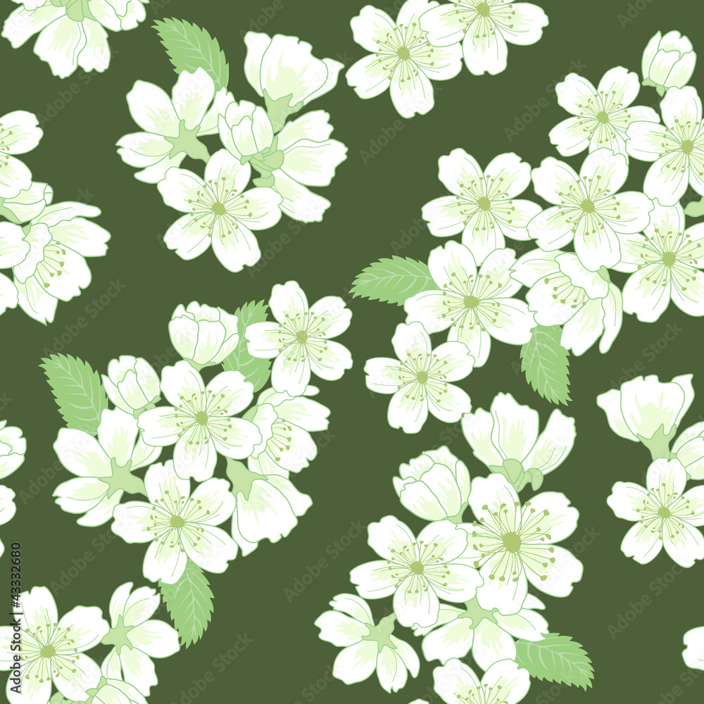 Vector seamless pattern with apple flowers wall mural wallpaper ...
