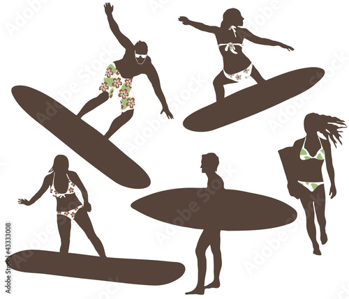 Vector illustration of surfers